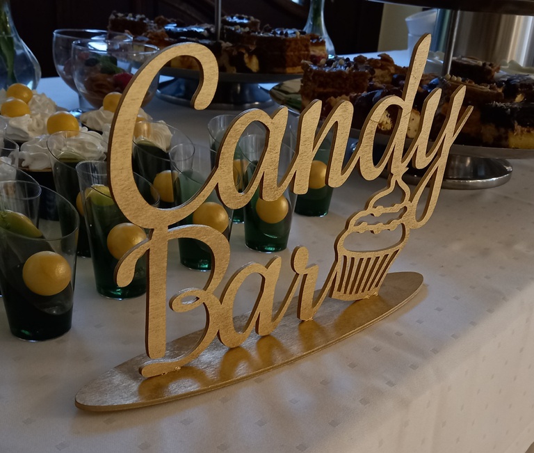 Candy Bar złoty napis na stół wesele ślub Słodki stół (1)